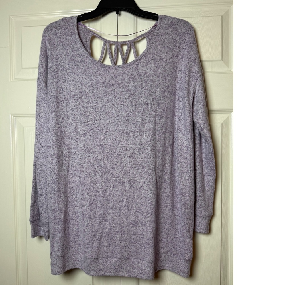 Cupio Womens Purple Marl‎ Knit Long Sleeve Lattice Back Top Medium NWT